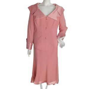 CARISSIMO Skirt Suit, 16, Statement! Vintage, Satin Trim, Pink, Jacket/Skirt 2pc